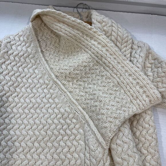Aran Sweater Market Sweater Women Large Ivory Shawl Cardigan Ireland Virgin Wool - Picture 7 of 12